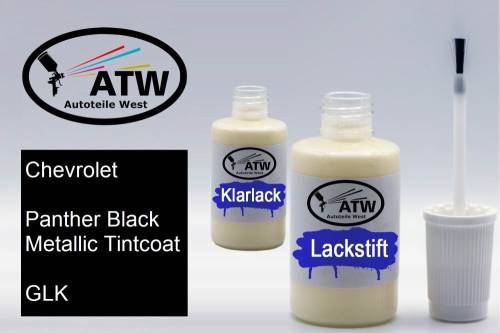 Chevrolet, Panther Black Metallic Tintcoat, GLK: 20ml Lackstift + 20ml Klarlack - Set, von ATW Autoteile West.